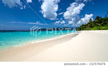 潔白的沙灘與寧靜碧綠的海水 潔白的沙灘與寧靜碧綠的海水 132570878