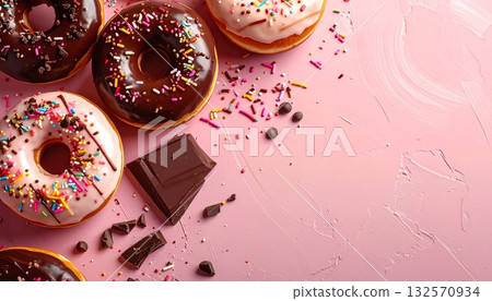 裹滿巧克力和糖屑的甜甜圈 裹滿巧克力和糖屑的甜甜圈 132570934