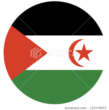 Flag of Demokratische Arabische Republik Sahara. Sahrawi Arab Democratic Republic circle flag isolated in round shape.  132570971