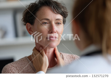 Doctor examining woman patient during medical checkup 132571270