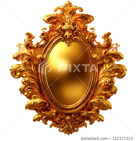 Exquisite antique gold ornate oval mirror frame design with intricate scrollwork and decorative flourishes, adding regal elegance to any interior space, perfect for luxury decor projects 132571323