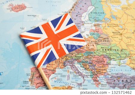 Bangkok, Thailand November, 2024 UK United Kingdom flag on world map. Bangkok, Thailand November, 2024 UK United Kingdom flag on world map. 132571462