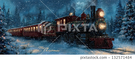 Festive train journey through a winter wonderland 132571484