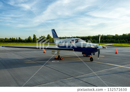 Private turboprop airplane at the airport in the morning 132571630