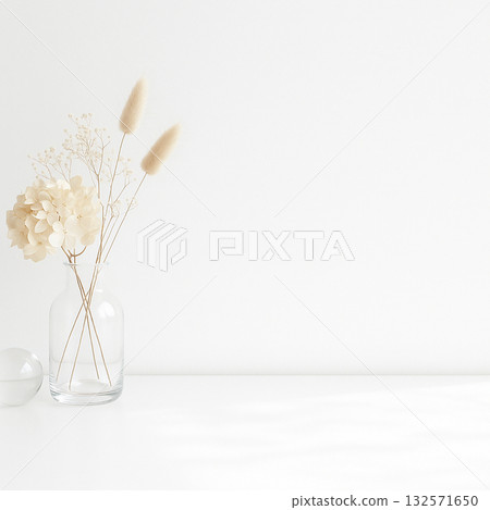 White calm room background and dried flowers - Natural thinking 132571650
