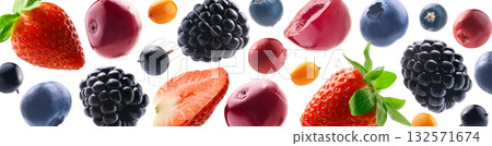 Many different berries in the form of a frame on a white background 132571674