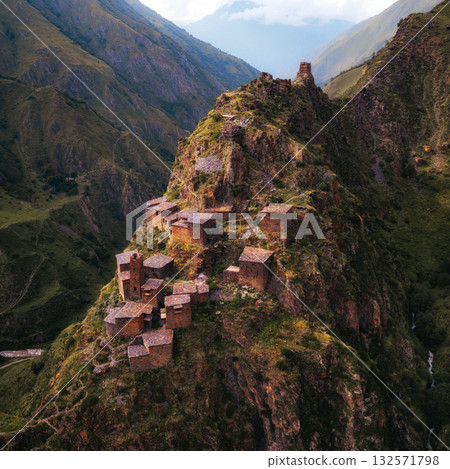 Medieval village and fortress Mutso in Khevsureti, Georgia 132571798
