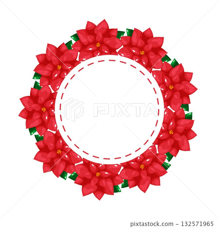 Red Poinsettia Holiday Wreath Label Frame 132571965
