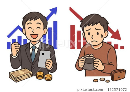 一幅描繪男人思考金錢的插圖 132571972