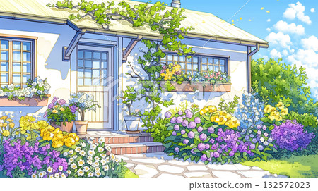 用G筆和圓頭筆繪製的柔和房屋和時令花卉 | 線條畫風格,敘事性風景 用G筆和圓頭筆繪製的柔和房屋和時令花卉 | 線條畫風格,敘事性風景 132572023