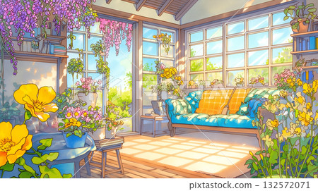 A warm afternoon of sunlight filtering through the trees and plants decorating a room and garden | G-pen style - Living with light and nature 132572071