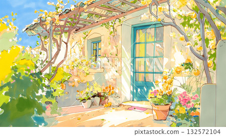 溫暖的午後，陽光透過樹木花草灑在房間和花園裡 | G-pen風格 - 與光和自然共生 132572104