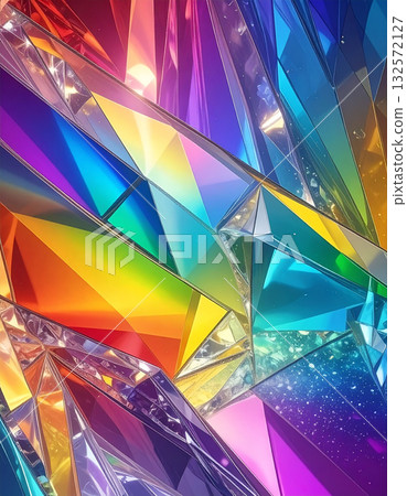 A fantastical glass group of prisms that reflect aurora-colored light and crystals that sparkle in rainbow colors. 132572127