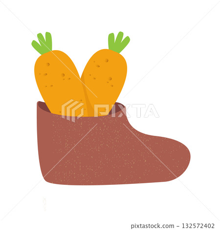 Winter boots with carrot inside, symbol of Sinterklaas. Sinterklaas cartoon hand drawn shoes with carrot. Saint Nicholas Day Poster Vector, Dutch Holiday Celebration Card with Gift in Red Boot Winter boots with carrot inside, symbol of Sinterklaas. Sinterklaas cartoon hand drawn shoes with carrot. Saint Nicholas Day Poster Vector, Dutch Holiday Celebration Card with Gift in Red Boot 132572402