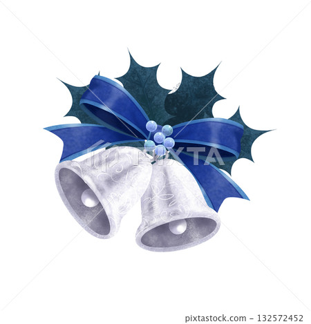 藍色緞帶聖誕鈴鐺 132572452