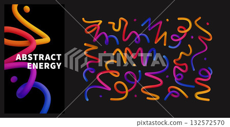 Vibrant Abstract Energy with Colorful Rainbow Wavy Lines on Black Background Vibrant Abstract Energy with Colorful Rainbow Wavy Lines on Black Background 132572570