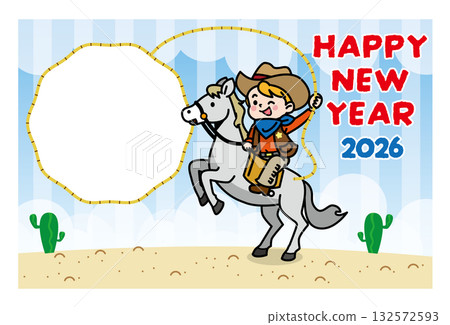 橫版牛仔風格相框新年賀卡插圖(十二生肖、西部風情、明亮新年設計) 橫版牛仔風格相框新年賀卡插圖(十二生肖、西部風情、明亮新年設計) 132572593