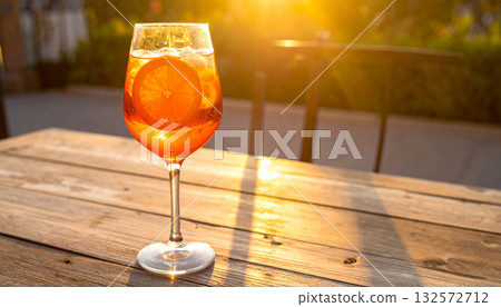 Sunset Aperol Spritz Wine Glass . Drinks concept. Generated Image 132572712