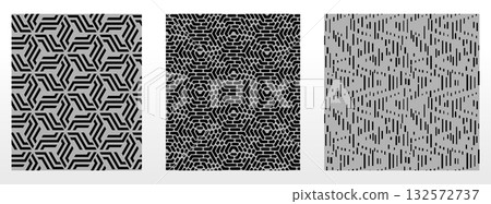 Geometric set of seamless black and gray patterns. Simple vector graphics 132572737