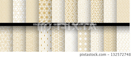 Geometric set of seamless golden and white patterns. Simple vector graphics Geometric set of seamless golden and white patterns. Simple vector graphics 132572748