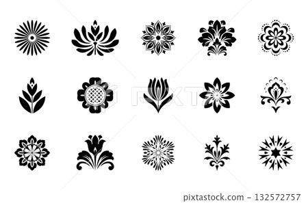 Flower icons set. Isolated elements for design. Vector graphics. Flower icons set. Isolated elements for design. Vector graphics. 132572757