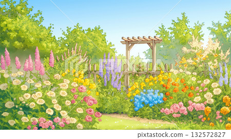 春意盎然的柔和山丘和木柵欄,藍天白雲,繁花似錦的草徑,花園美景,晴空萬裡,令人心曠神怡的自然風光 春意盎然的柔和山丘和木柵欄,藍天白雲,繁花似錦的草徑,花園美景,晴空萬裡,令人心曠神怡的自然風光 132572827