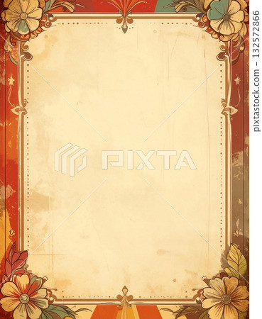 A decorative frame with a retro feel featuring the texture of old paper and floral ornaments 132572866