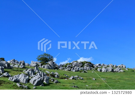 夏末的喀斯特高原和藍天(四國喀斯特) 夏末的喀斯特高原和藍天(四國喀斯特) 132572980