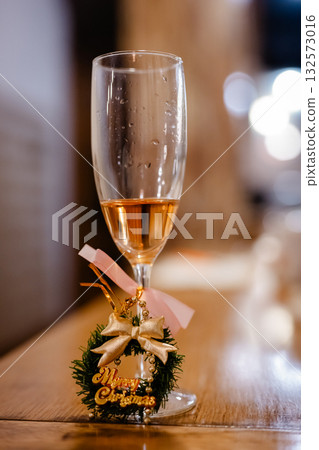 Stylish champagne glasses and Christmas 132573016