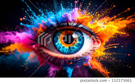 Cybernetic AI Eye With Inner Circuit Reflections. AI themed Background. Generated Image 132573061