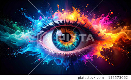 Cybernetic AI Eye With Inner Circuit Reflections. AI themed Background. Generated Image 132573062