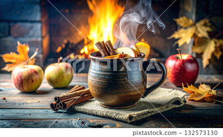 Spiced Apple Cider Bourbon Mug . Drinks concept. Generated Image 132573130