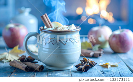 Spiced Apple Cider Bourbon Mug . Drinks concept. Generated Image 132573131