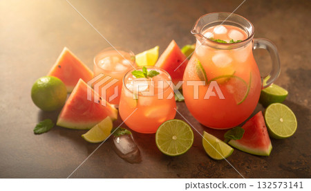 Watermelon Agua Fresca Jug . Drinks concept. Generated Image Watermelon Agua Fresca Jug . Drinks concept. Generated Image 132573141