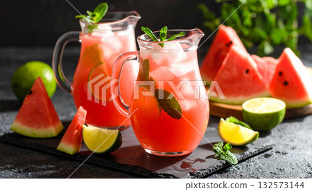 Watermelon Agua Fresca Jug . Drinks concept. Generated Image Watermelon Agua Fresca Jug . Drinks concept. Generated Image 132573144