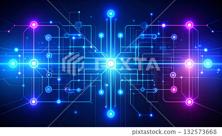 AI Neural Network Pattern Glowing on Black Metal Surface. AI themed Background. Generated Image 132573668