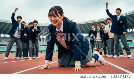 高中女生比賽失利後沮喪不已，考試照片 132574372