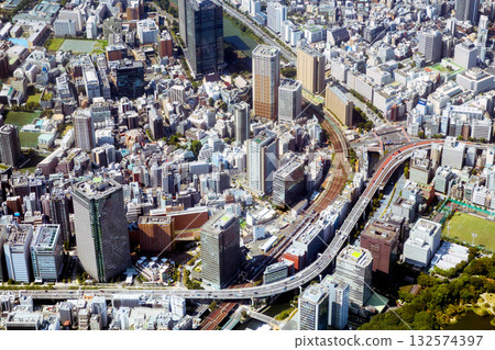 東京千代田區飯田橋三丁目附近城市景觀鳥瞰圖 132574397