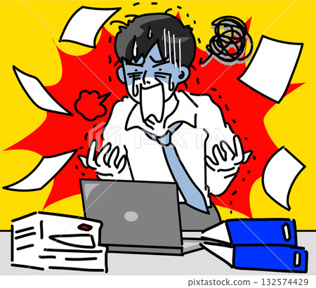 Vector illustration of a young businessman going crazy over hard work 132574429