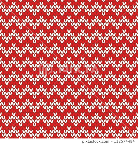 Tile red and white knitting vector pattern or winter zig zag background Tile red and white knitting vector pattern or winter zig zag background 132574494