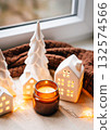 Cozy Christmas Village Miniatures With Candlelight And Warm Home Decor Scene 132574566