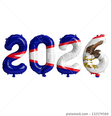 American Samoa flag colors 2026 3d illustration, balloon numbers 3d renderi.. American Samoa flag colors 2026 3d illustration, balloon numbers 3d renderi.. 132574569