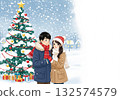 一對夫婦正在享受白色聖誕節 132574579