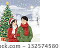 一對夫婦正在享受白色聖誕節 132574580