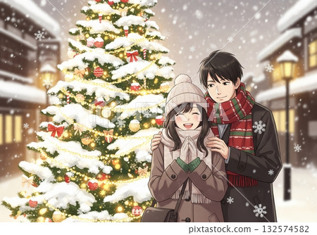 一對夫婦正在享受白色聖誕節 一對夫婦正在享受白色聖誕節 132574582