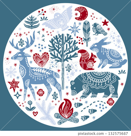 Round Christmas illustration vector isolated set in trendy palette 132575687
