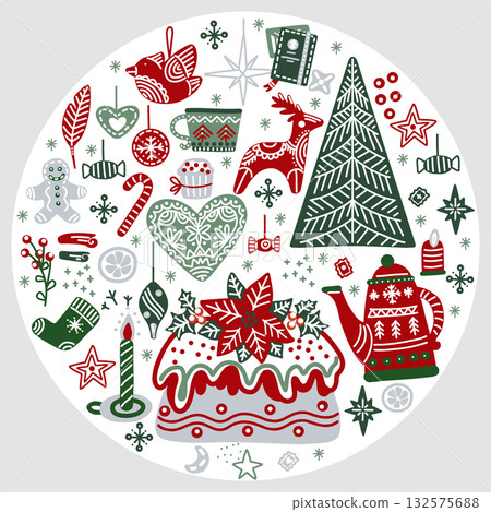 Round Christmas illustration vector isolated set 132575688