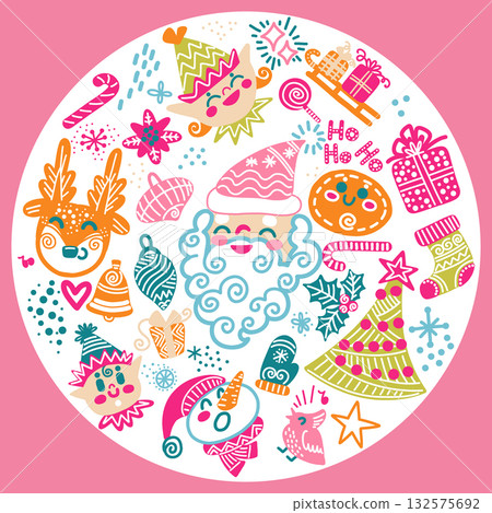 Cute Christmas characters round illustration vector isolated set Cute Christmas characters round illustration vector isolated set 132575692