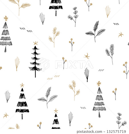 Hand drawn winter branches pattern 132575719