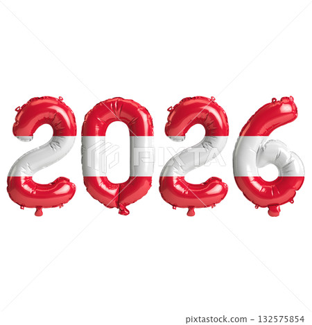 Austria flag colors 2026 3d illustration, balloon numbers 3d rendering on t.. Austria flag colors 2026 3d illustration, balloon numbers 3d rendering on t.. 132575854